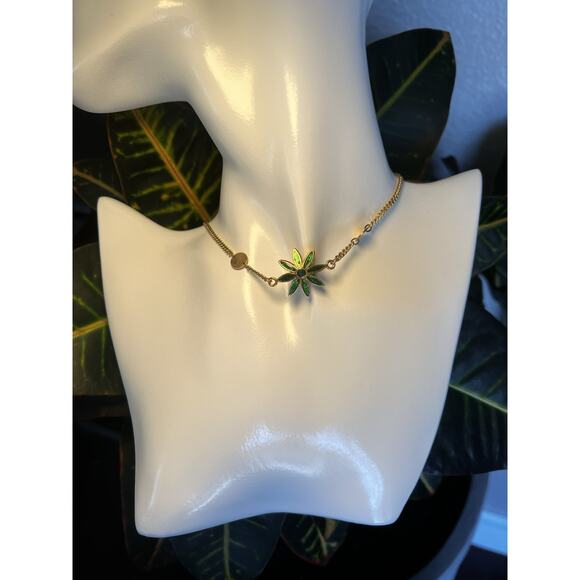 Bozart Made In Italy Goldtone Choker Short Necklace Double-sided Green Flower - Picture 1 of 7